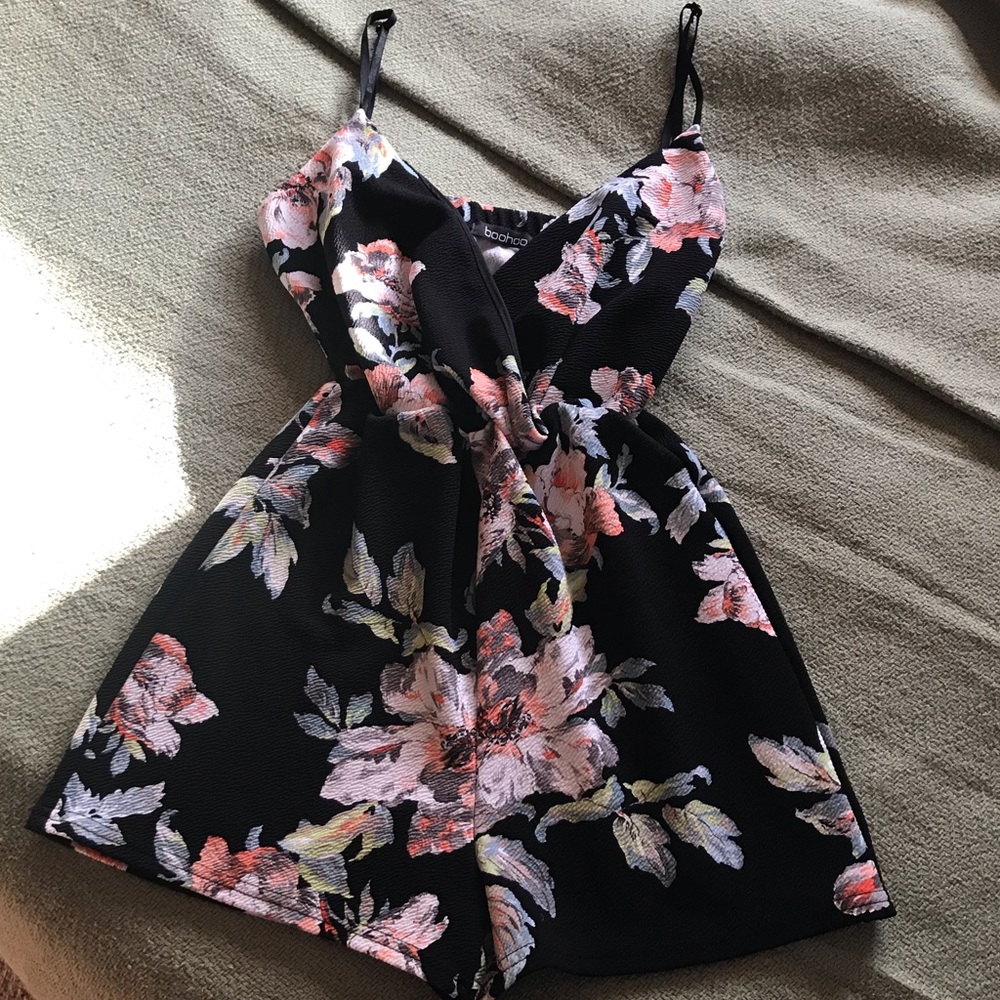 Boohoo Black Floral Romper